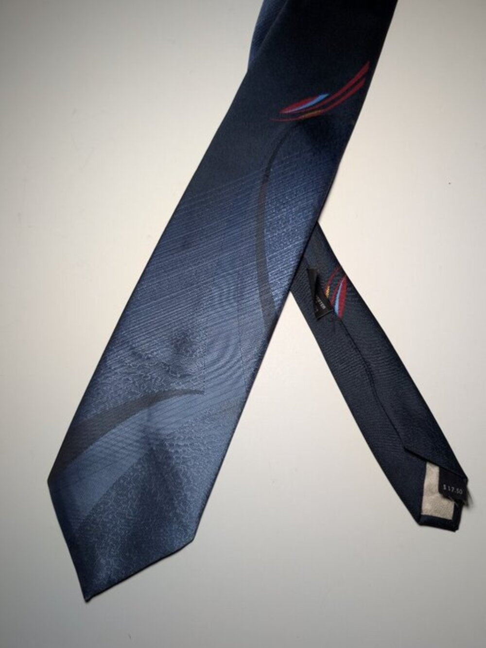 Vintage Leo Chevalier Blue Abstract Geometric Polyester Tie Made in Canada